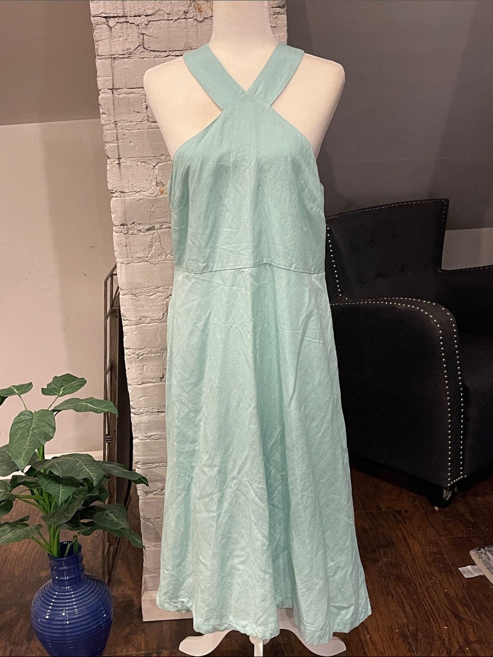 Ann Taylor Linen Mint Halter Maxi Dress with pockets - Picture 1 of 5